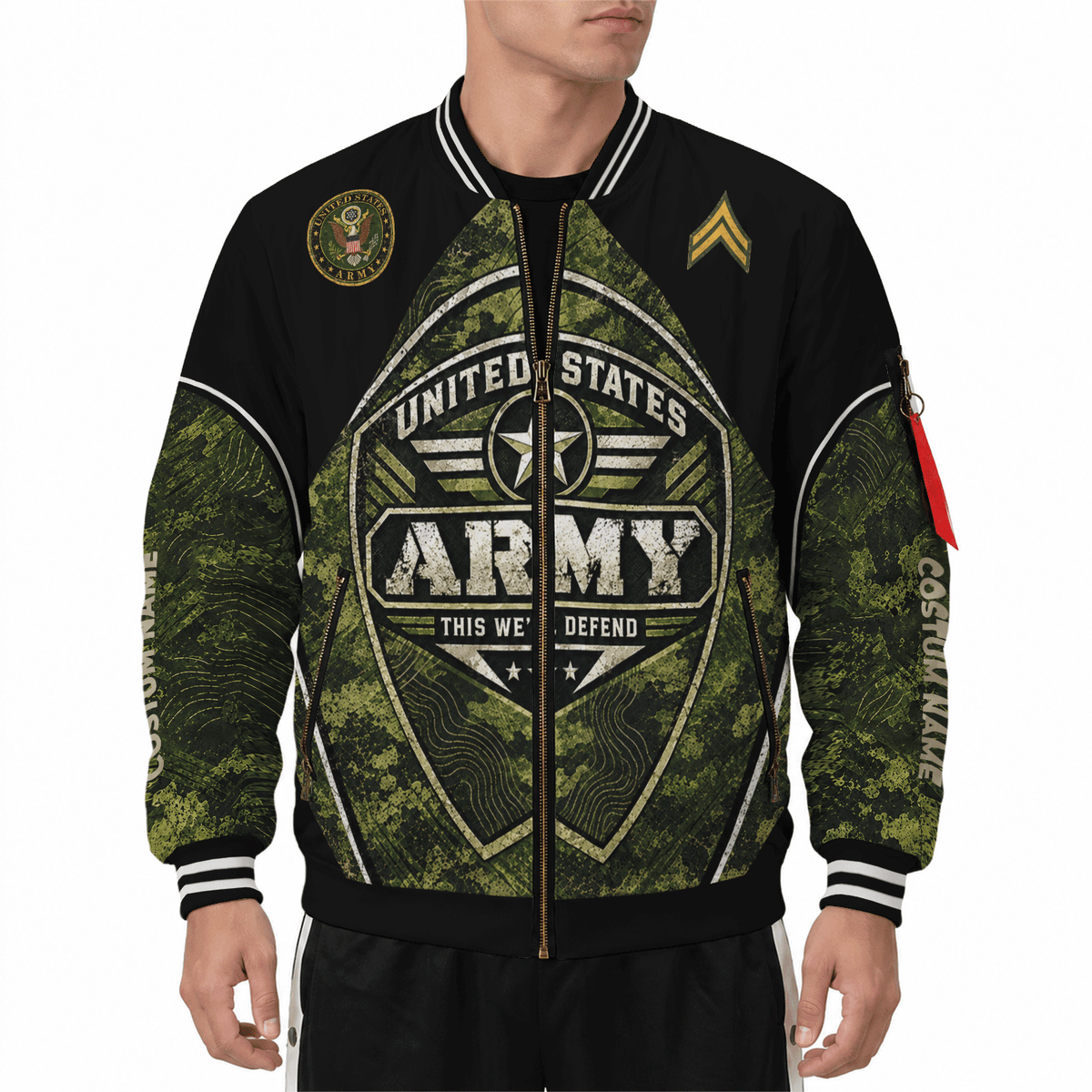 Custom U.S. Army Bomber Jacket Personalized Military Rank Text for Men