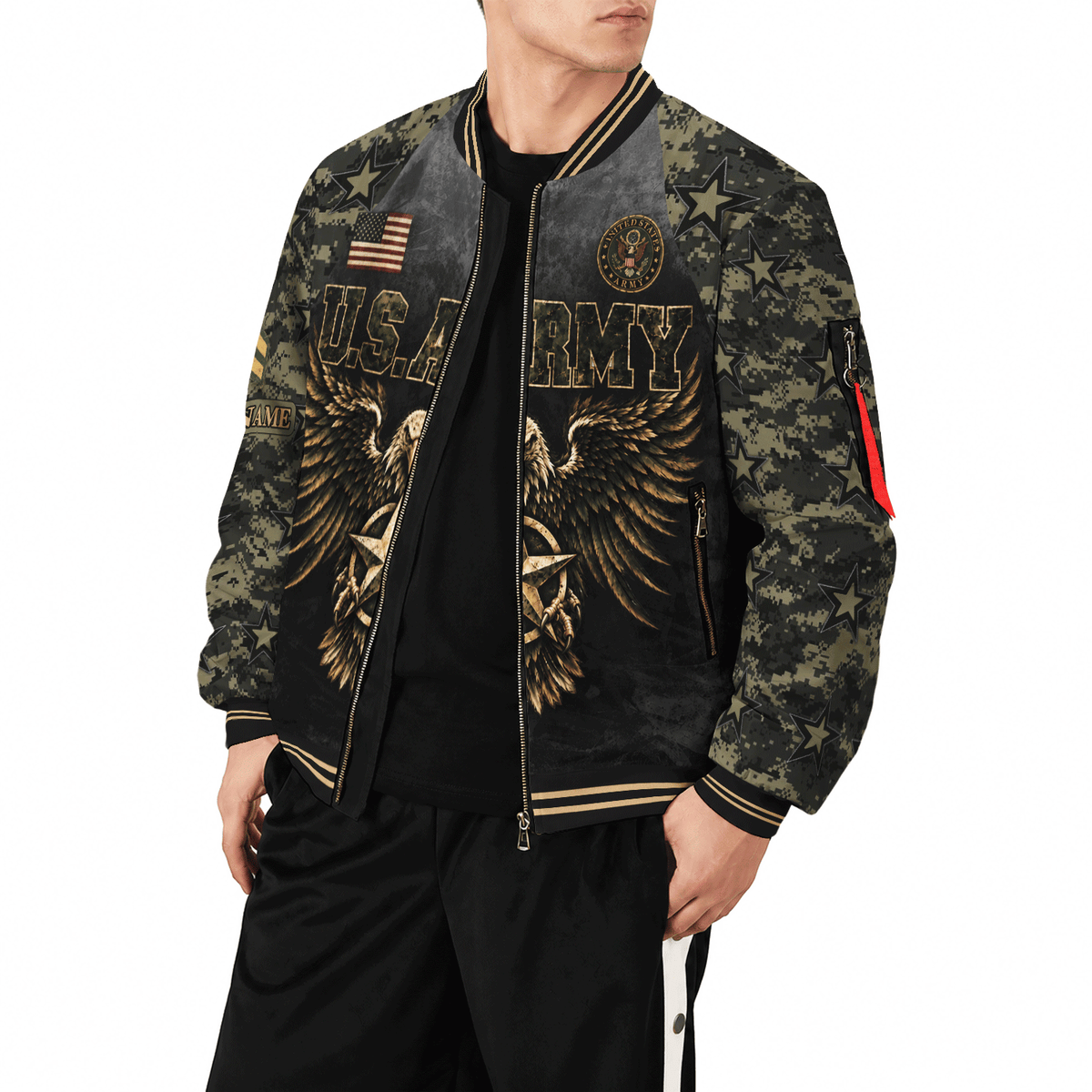 Personalized Army Soldier Bomber Jacket Custom Text Rank Service Gift