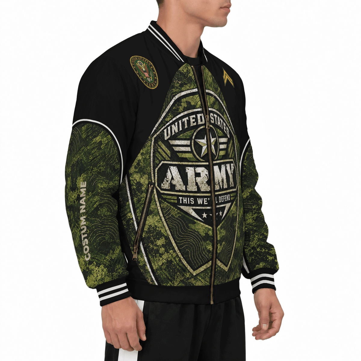 Custom U.S. Army Bomber Jacket Personalized Military Rank Text for Men