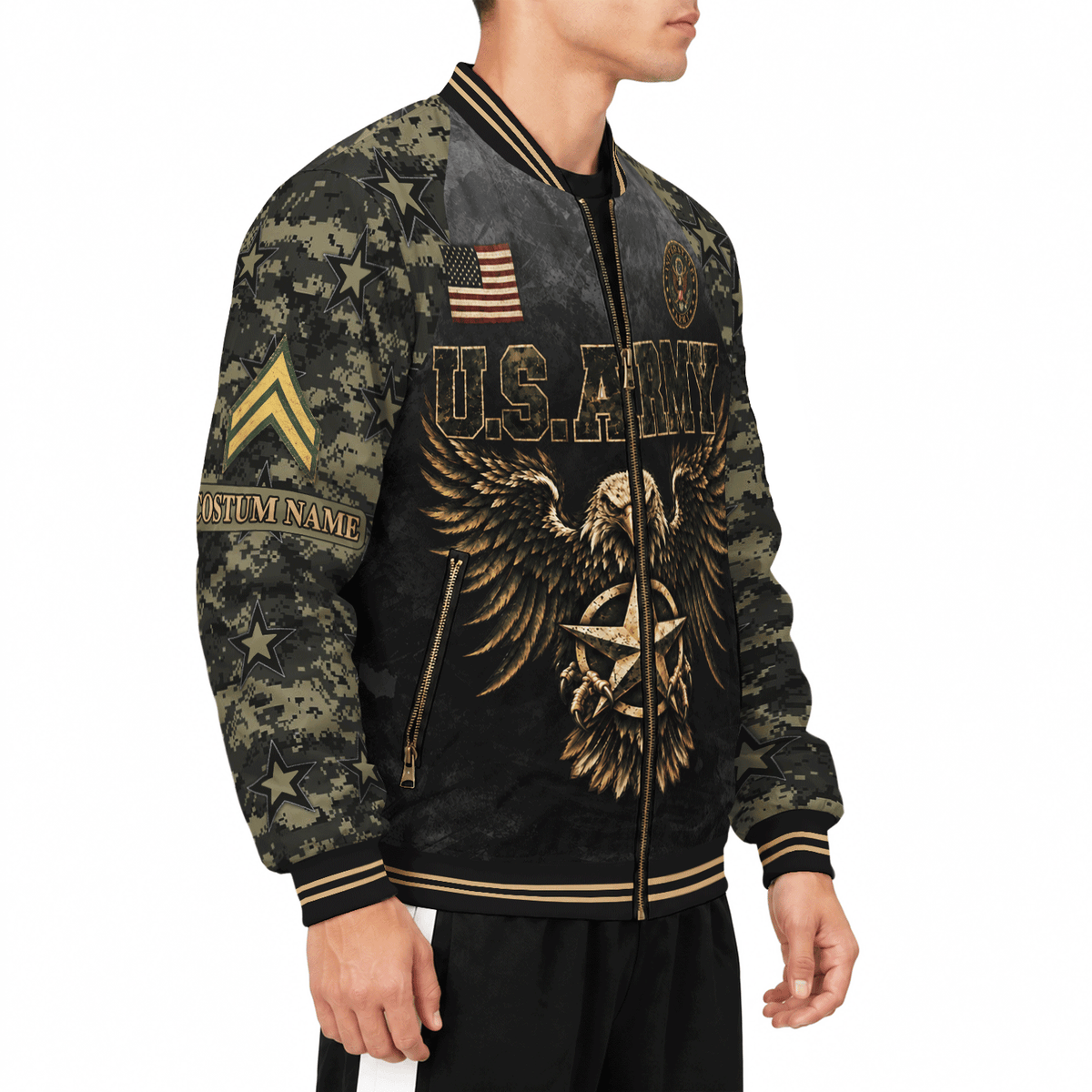 Personalized Army Soldier Bomber Jacket Custom Text Rank Service Gift