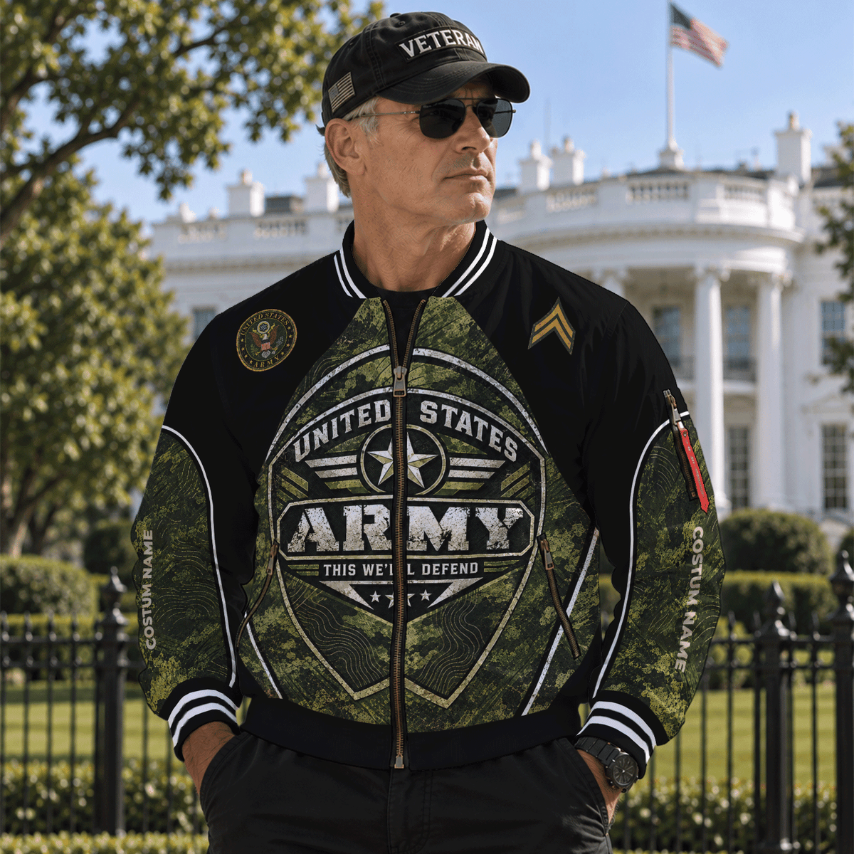Custom U.S. Army Bomber Jacket Personalized Military Rank Text for Men