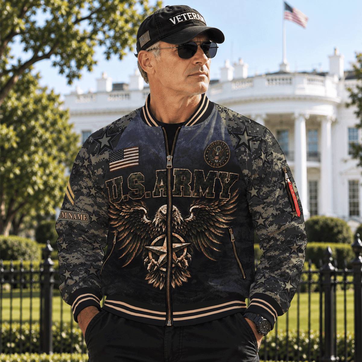 Personalized Army Soldier Bomber Jacket Custom Text Rank Service Gift