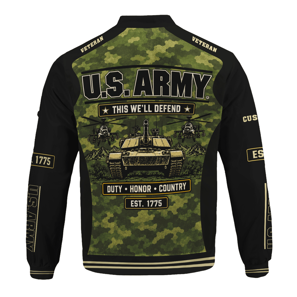 Personalized Army Veteran Bomber Jacket Custom Service Rank & Name