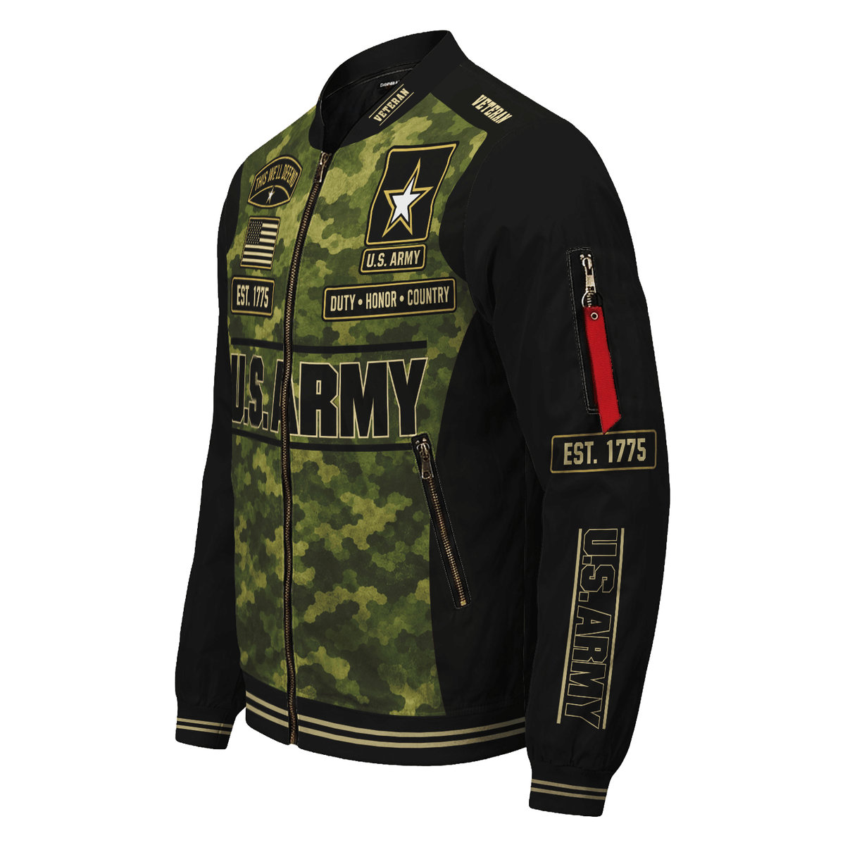 Personalized Army Veteran Bomber Jacket Custom Service Rank & Name