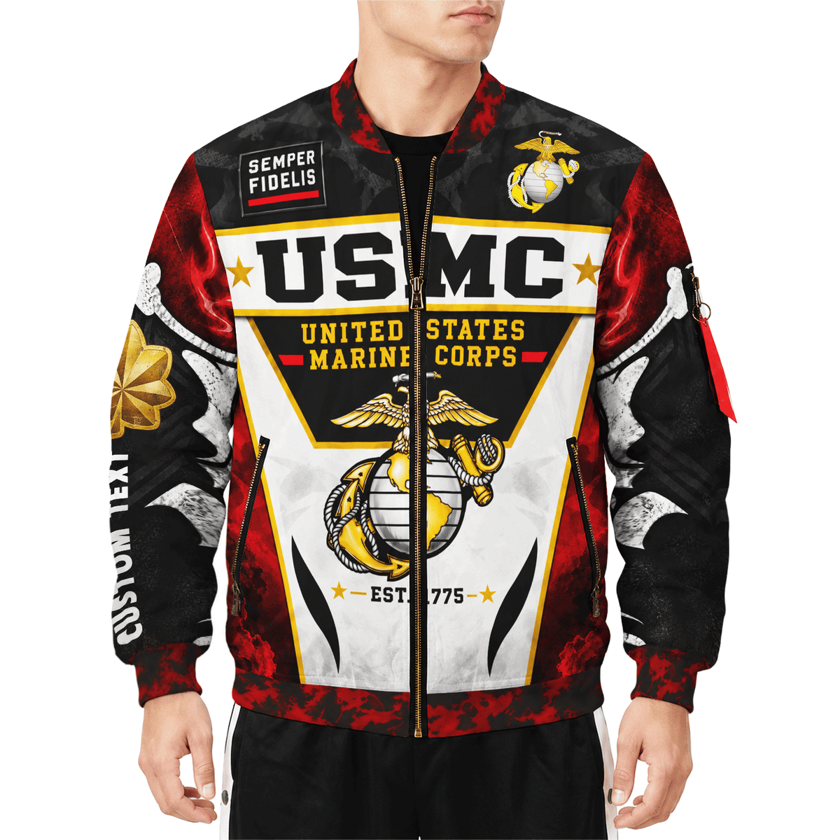 Custom USMC Veteran Bomber Jacket Personalized Name Rank Marine Gift
