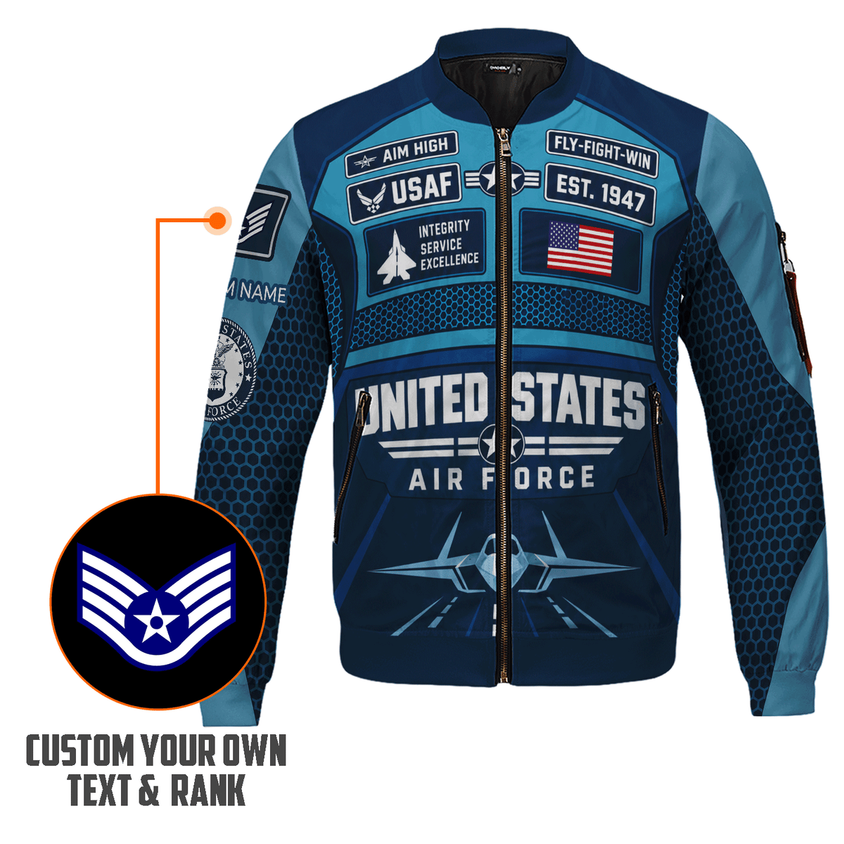 Custom USAF Bomber Jacket Personalized Military Rank Name Airman Gift
