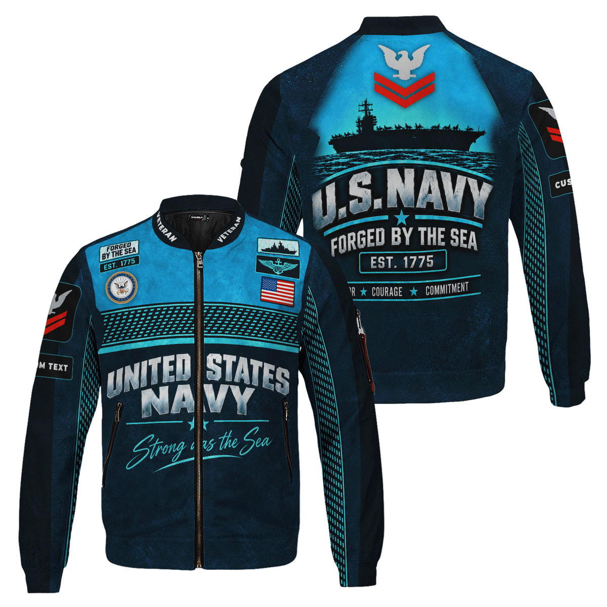 U.S. Navy Sailor Bomber Jacket Personalized Rank Text Military Apparel