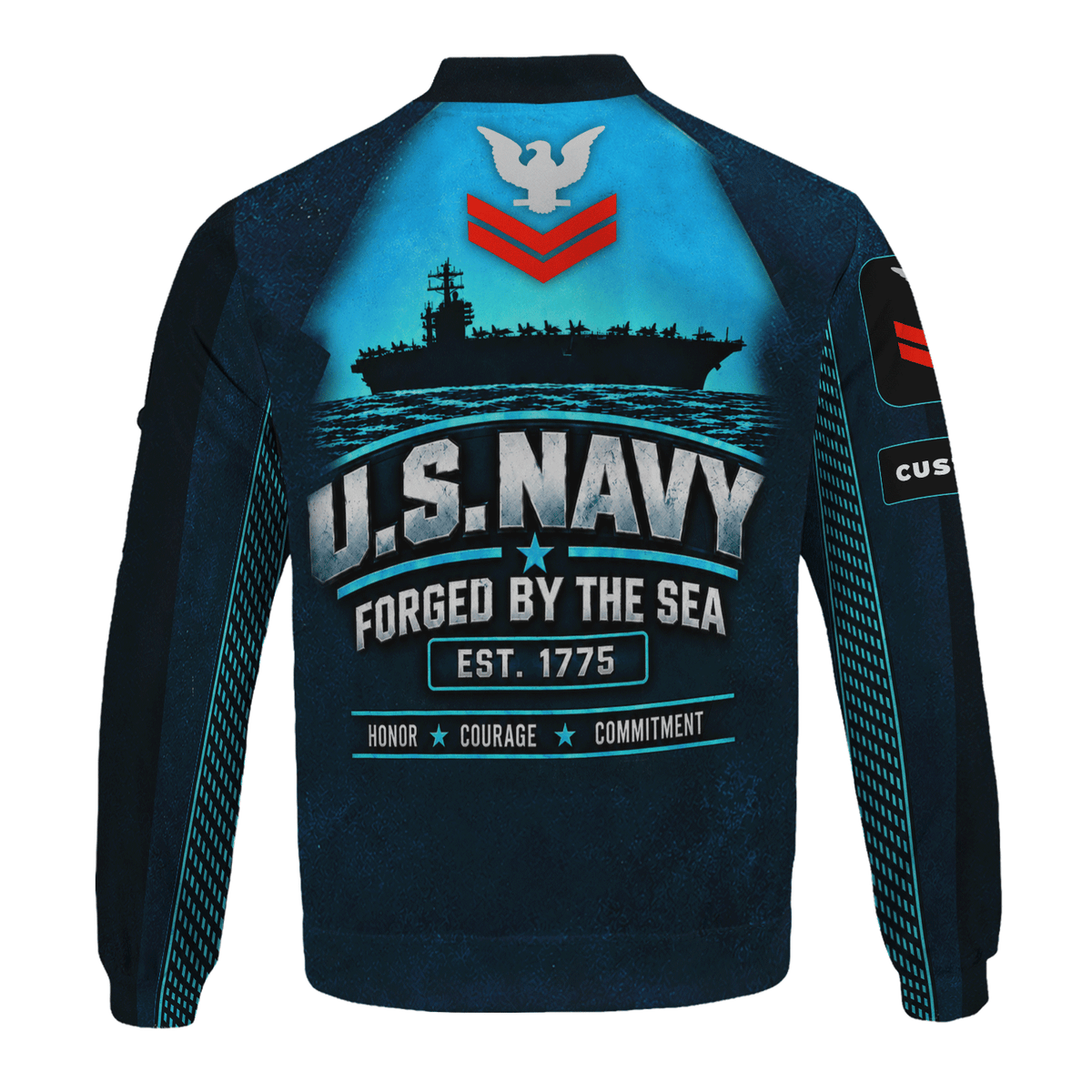 U.S. Navy Sailor Bomber Jacket Personalized Rank Text Military Apparel