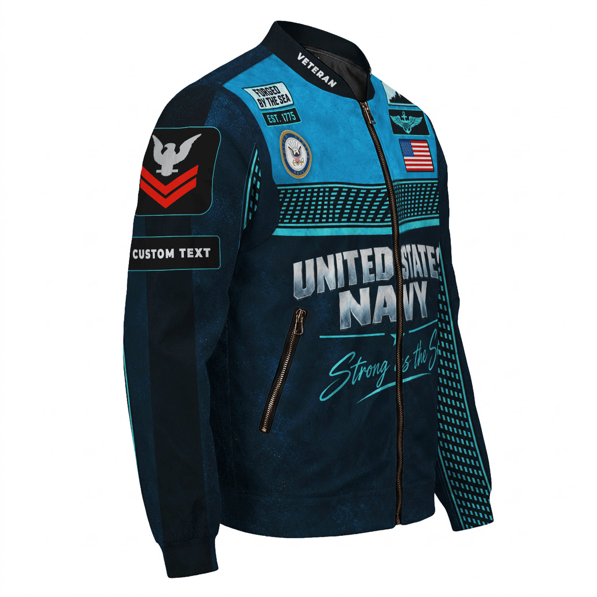 U.S. Navy Sailor Bomber Jacket Personalized Rank Text Military Apparel