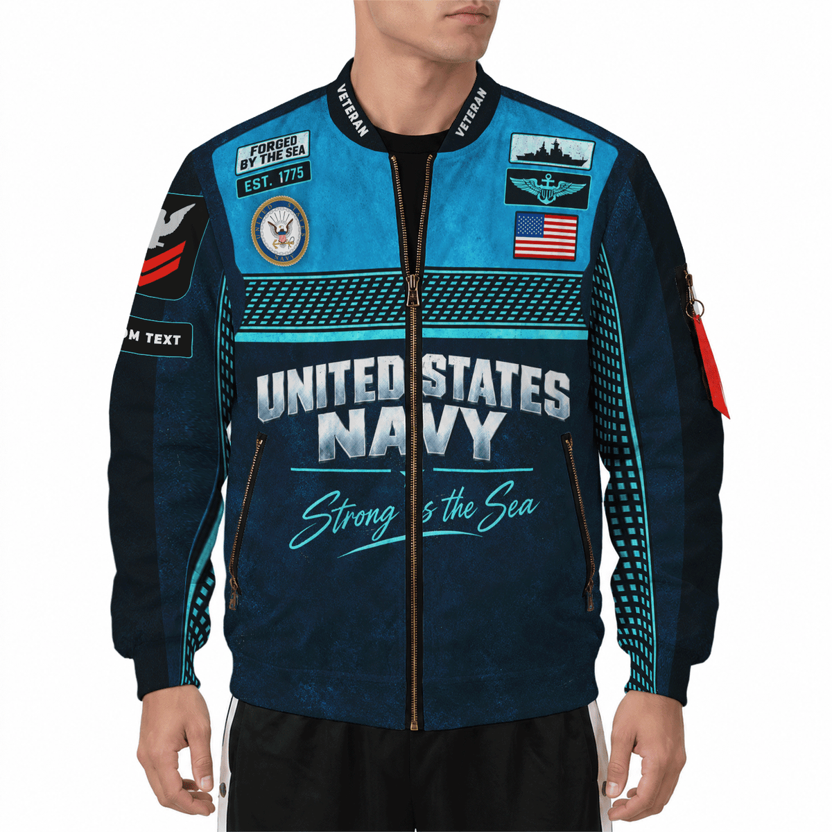 U.S. Navy Sailor Bomber Jacket Personalized Rank Text Military Apparel