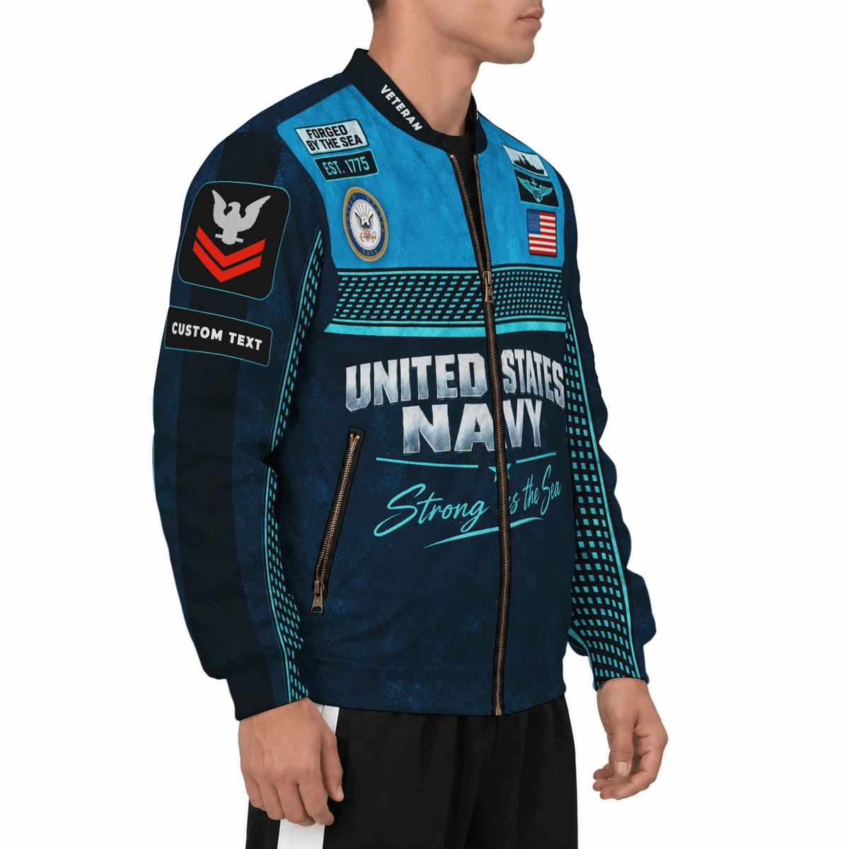 U.S. Navy Sailor Bomber Jacket Personalized Rank Text Military Apparel