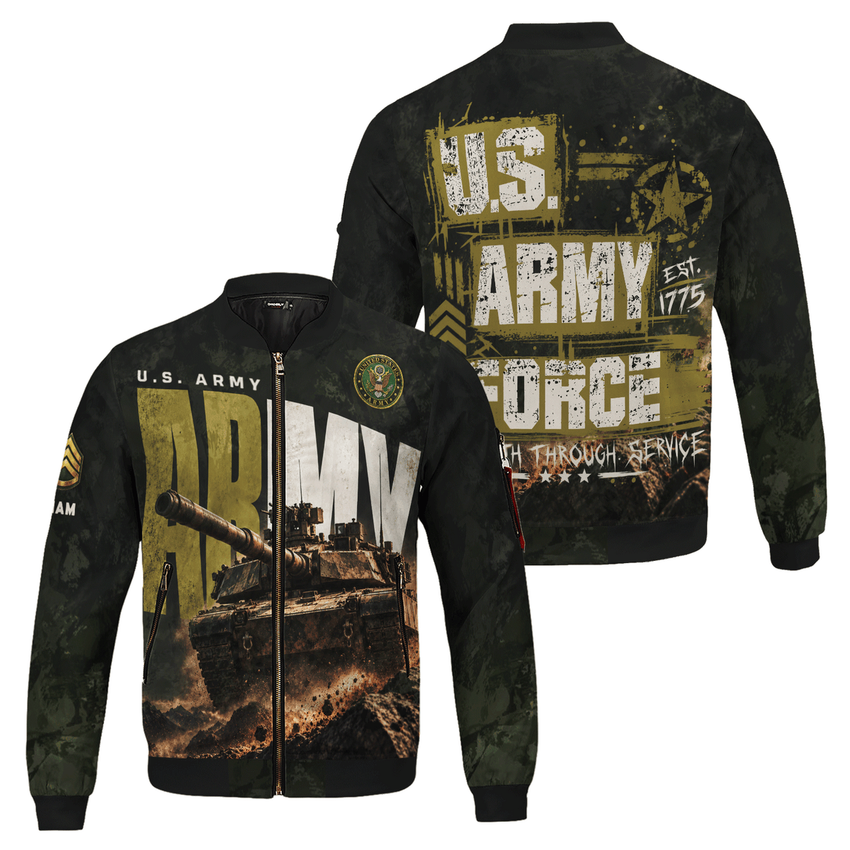 U.S. Army Military Bomber Jacket Custom Rank Name Personalized for Veterans