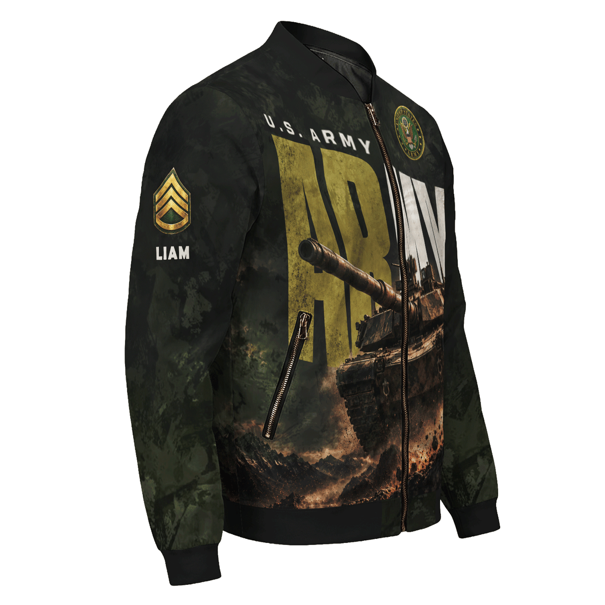 U.S. Army Military Bomber Jacket Custom Rank Name Personalized for Veterans