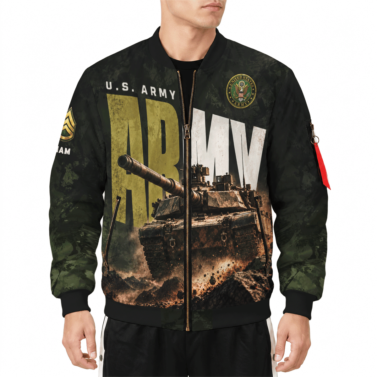 U.S. Army Military Bomber Jacket Custom Rank Name Personalized for Veterans