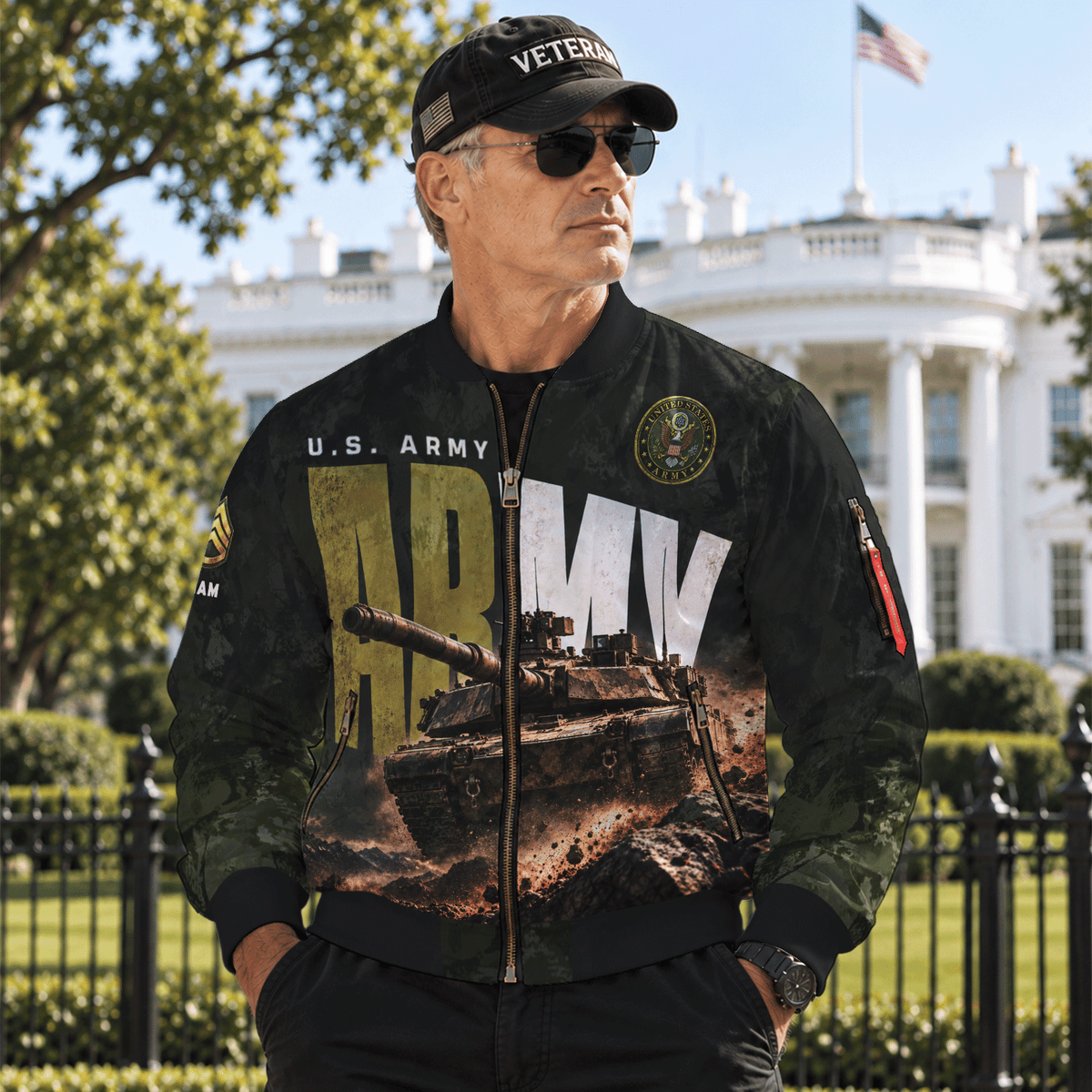 U.S. Army Military Bomber Jacket Custom Rank Name Personalized for Veterans