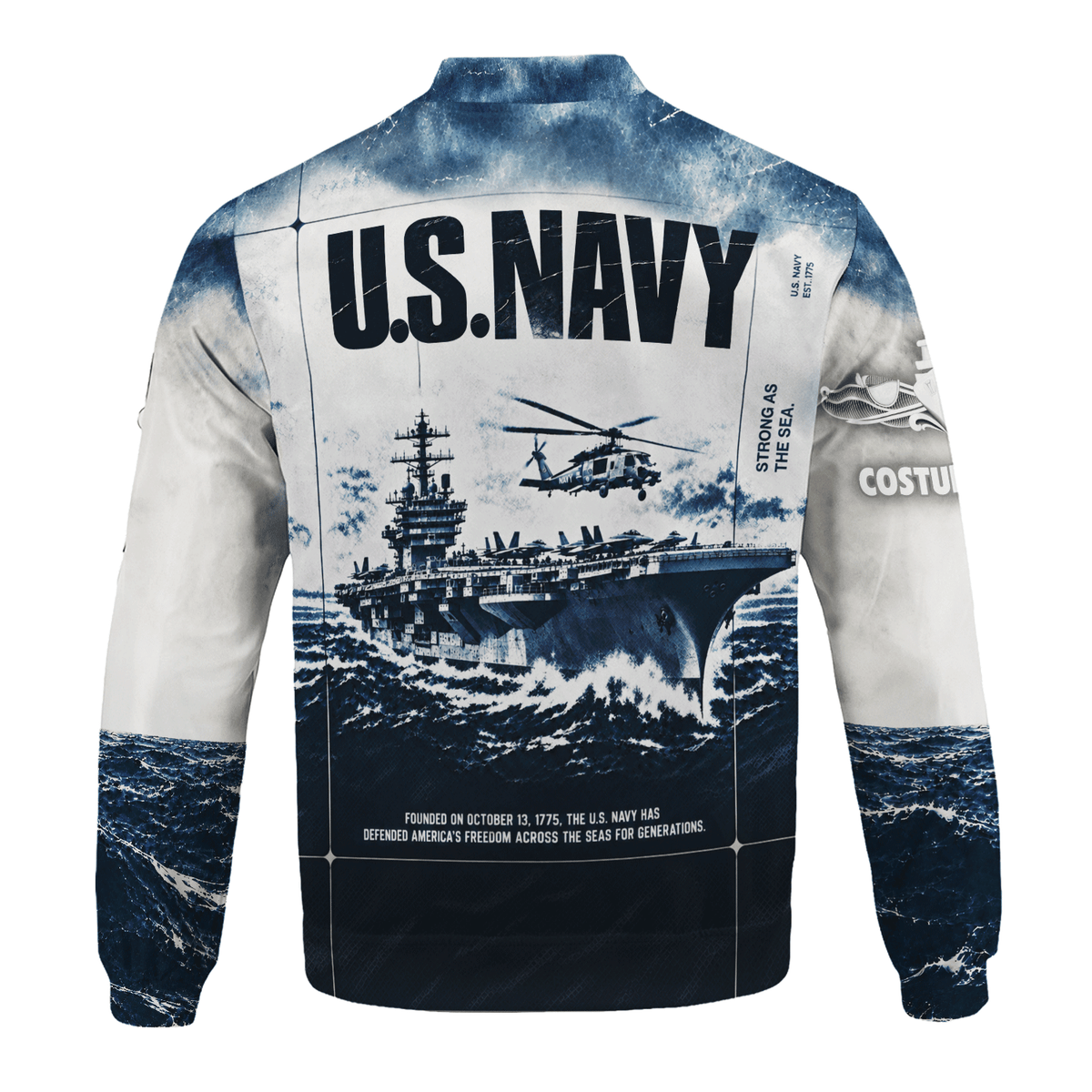 U.S. Navy Veteran Bomber Jacket Custom Military Rank & Text