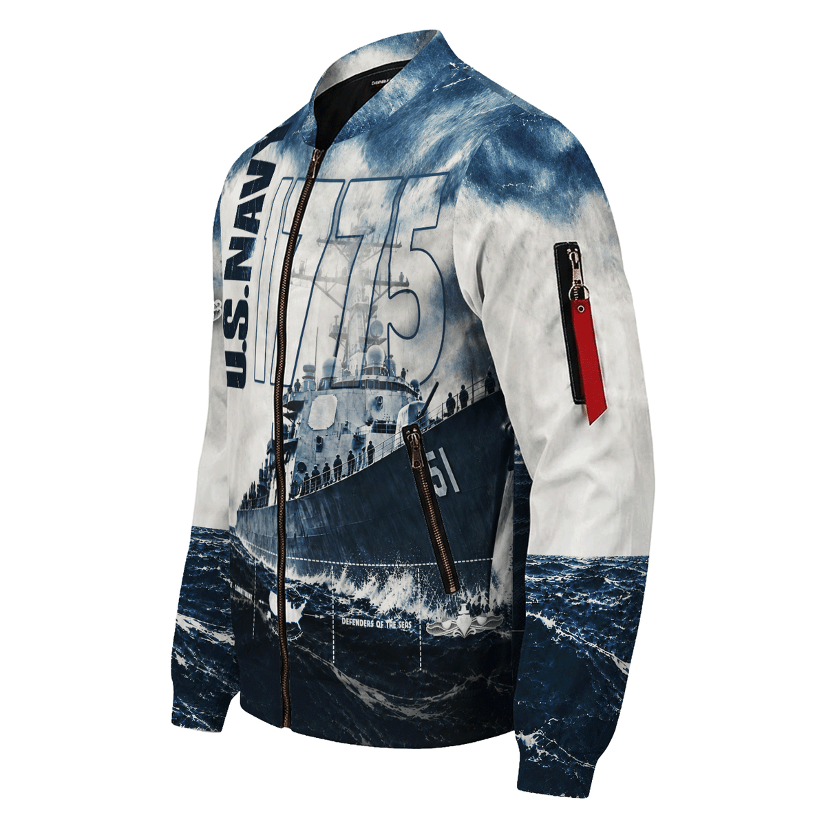 U.S. Navy Veteran Bomber Jacket Custom Military Rank & Text