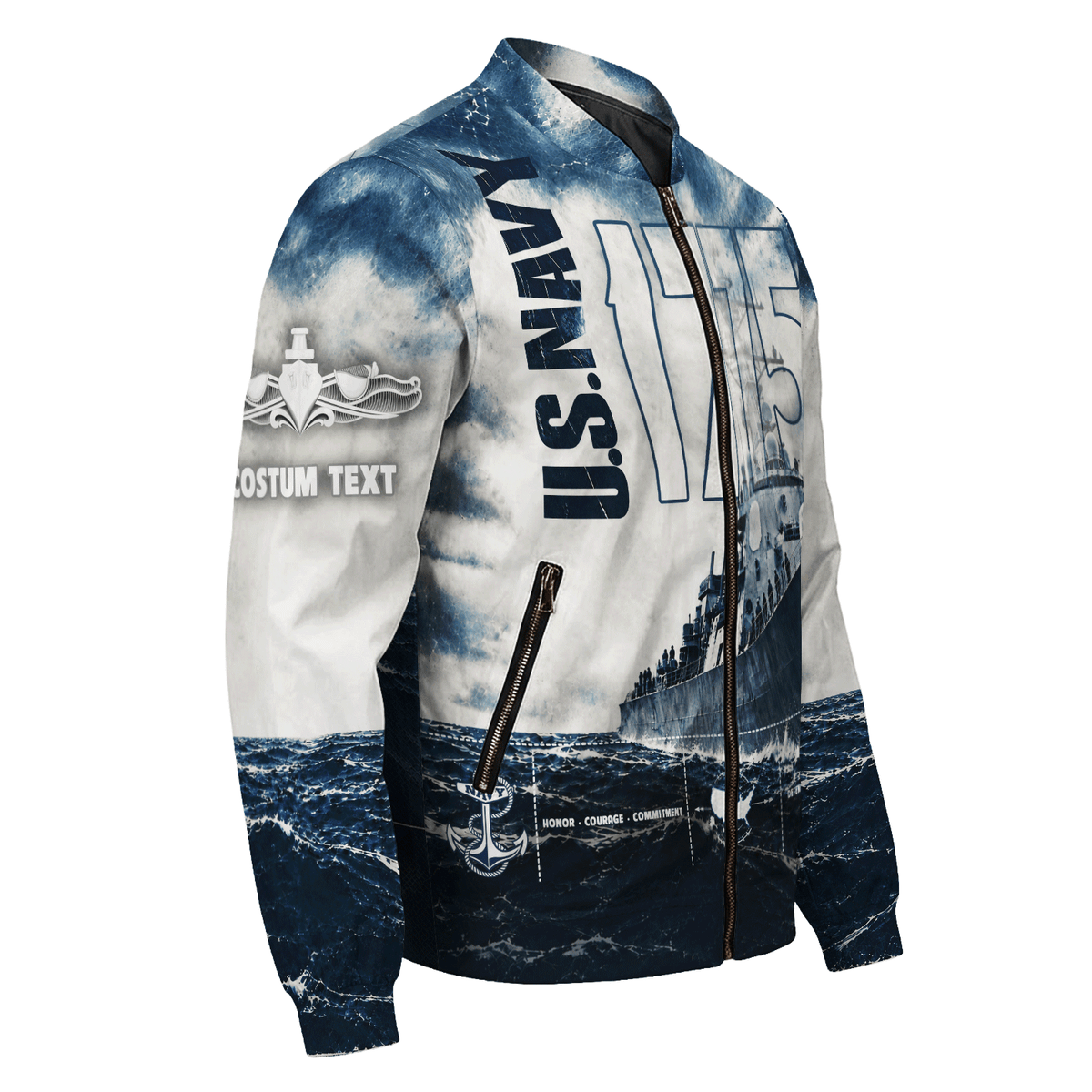 U.S. Navy Veteran Bomber Jacket Custom Military Rank & Text