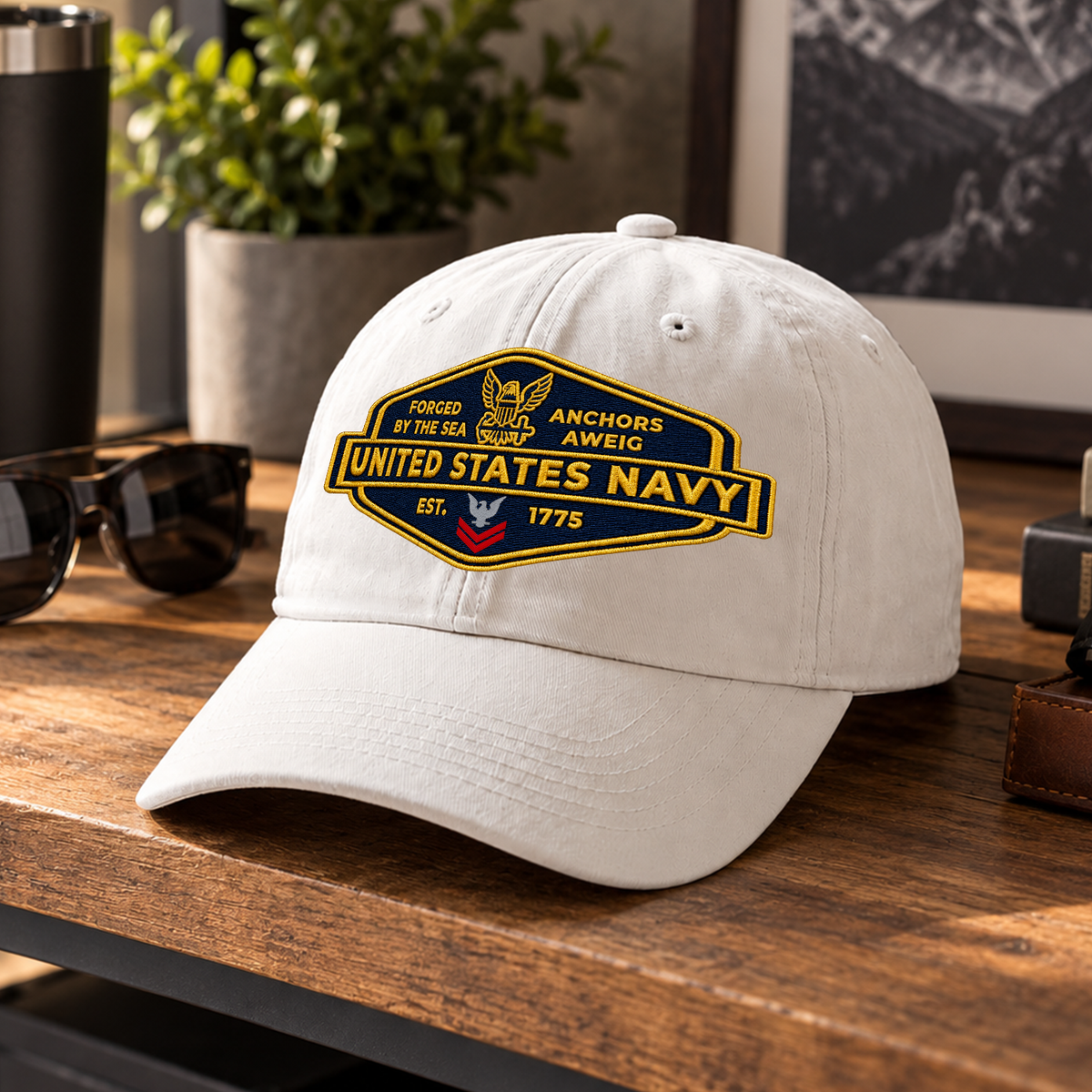 U.S. Navy Embroidered Hat Custom Rank and Personalized Text
