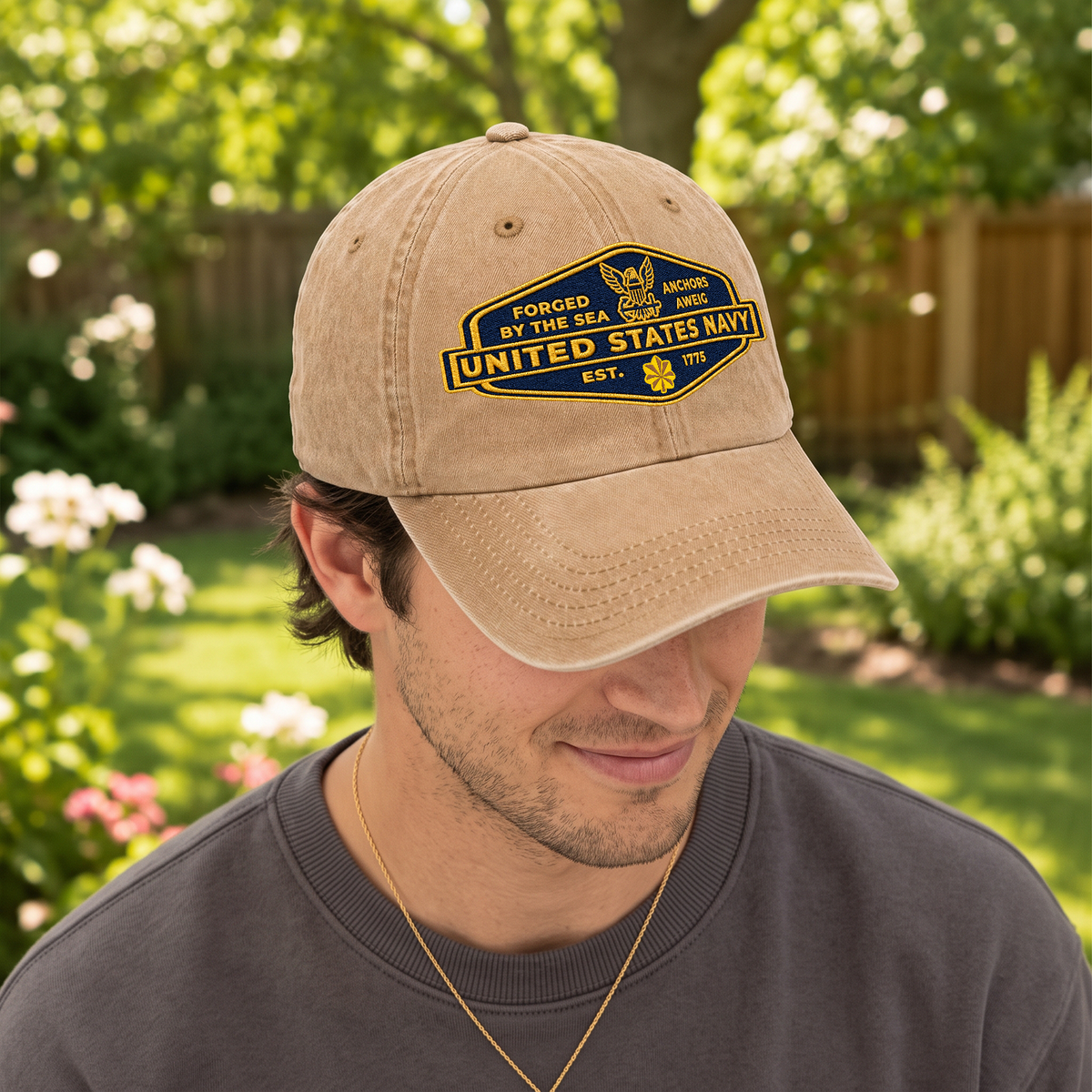 U.S. Navy Embroidered Hat Custom Rank and Personalized Text