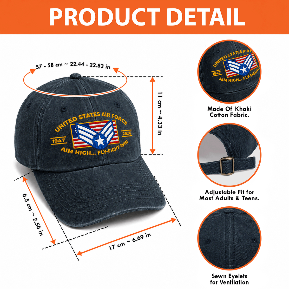 U.S. Air Force Embroidered Hat Custom Rank and Personalized Text