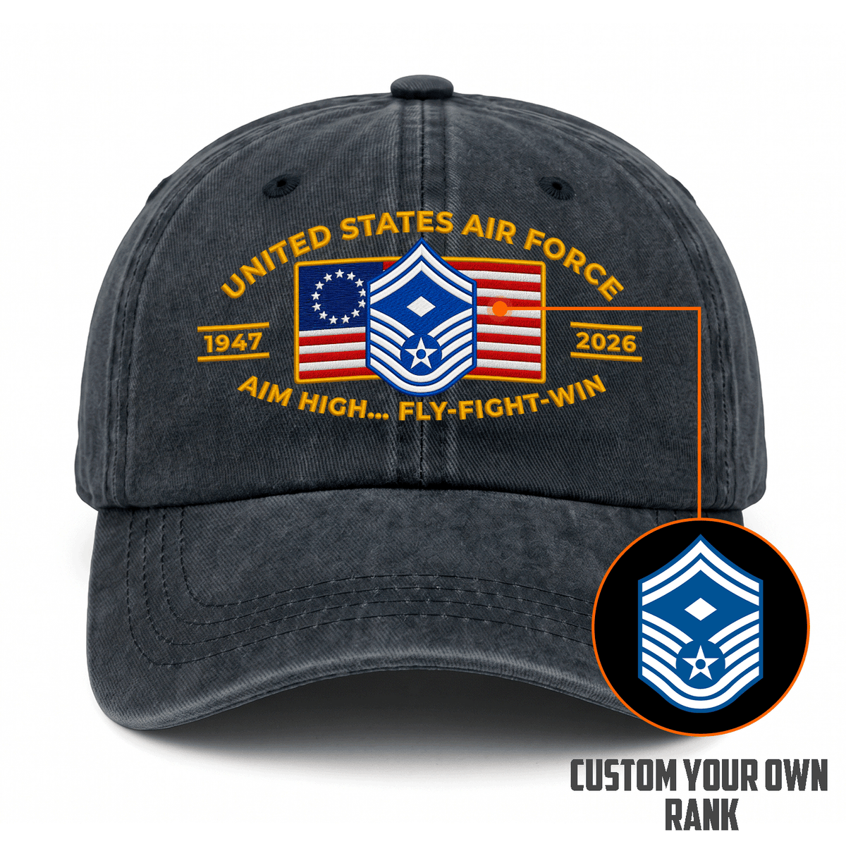U.S. Air Force Embroidered Hat Custom Rank and Personalized Text