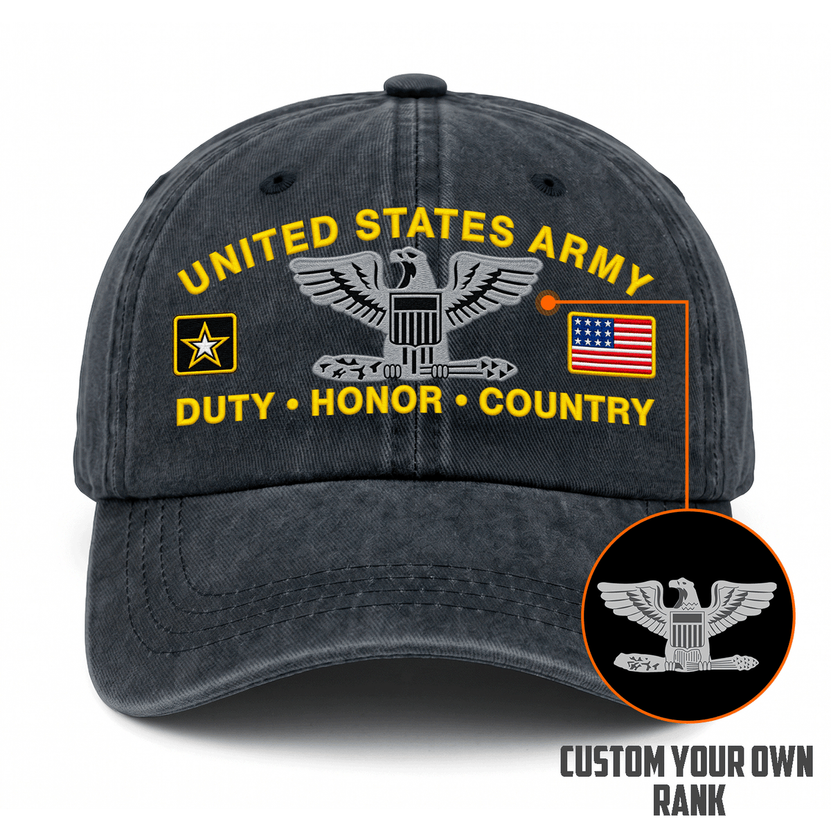 Personalized Army Veteran Embroidered Cap Custom Military Rank and Text