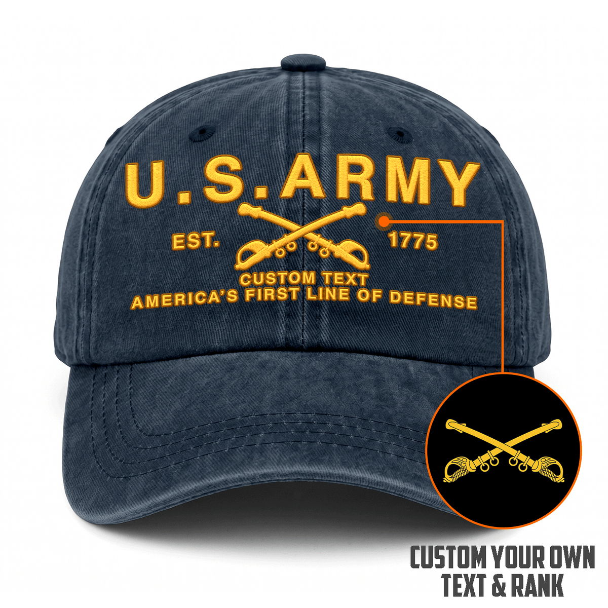 Custom U.S. Army Cotton Hat Personalized Rank and Name
