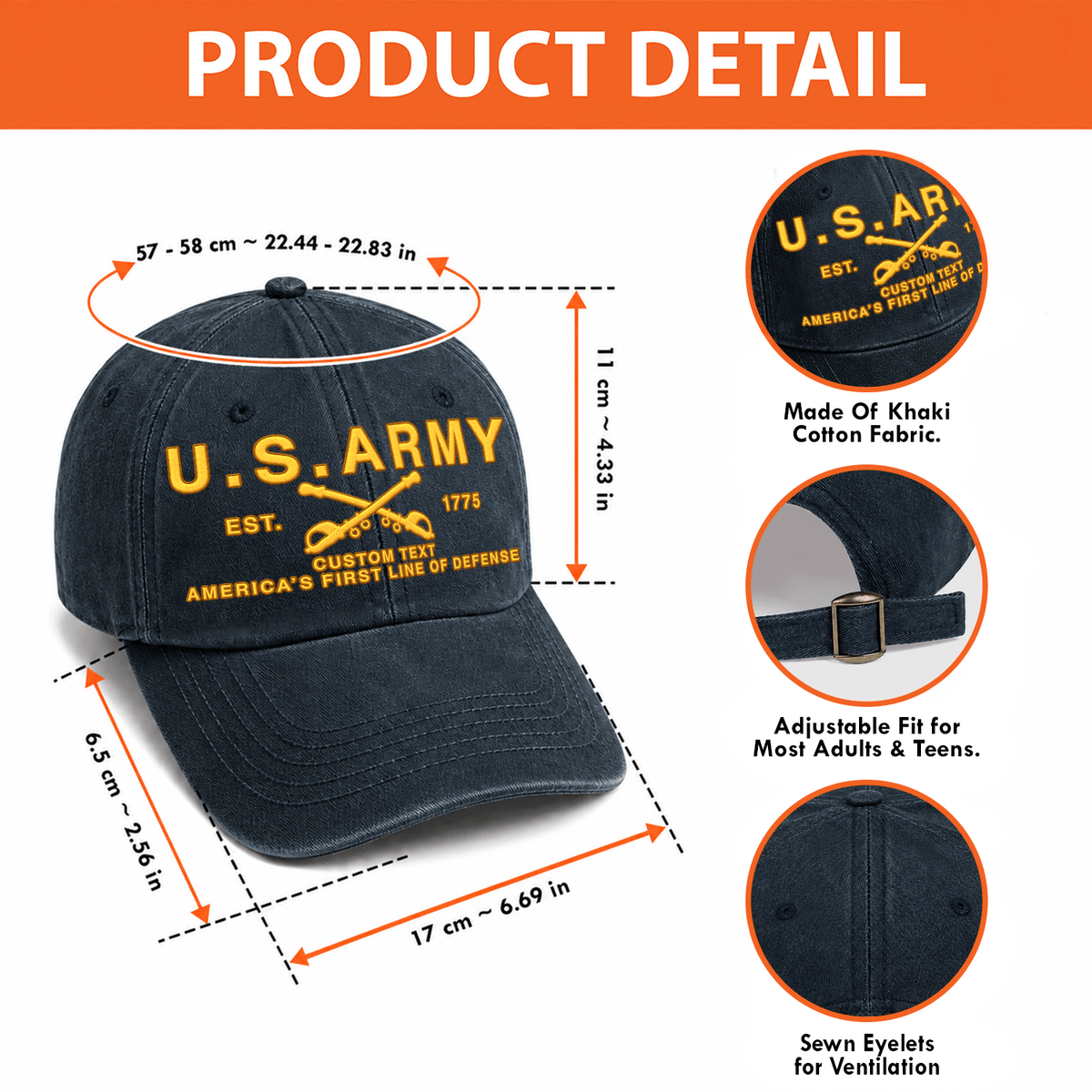 Custom U.S. Army Cotton Hat Personalized Rank and Name