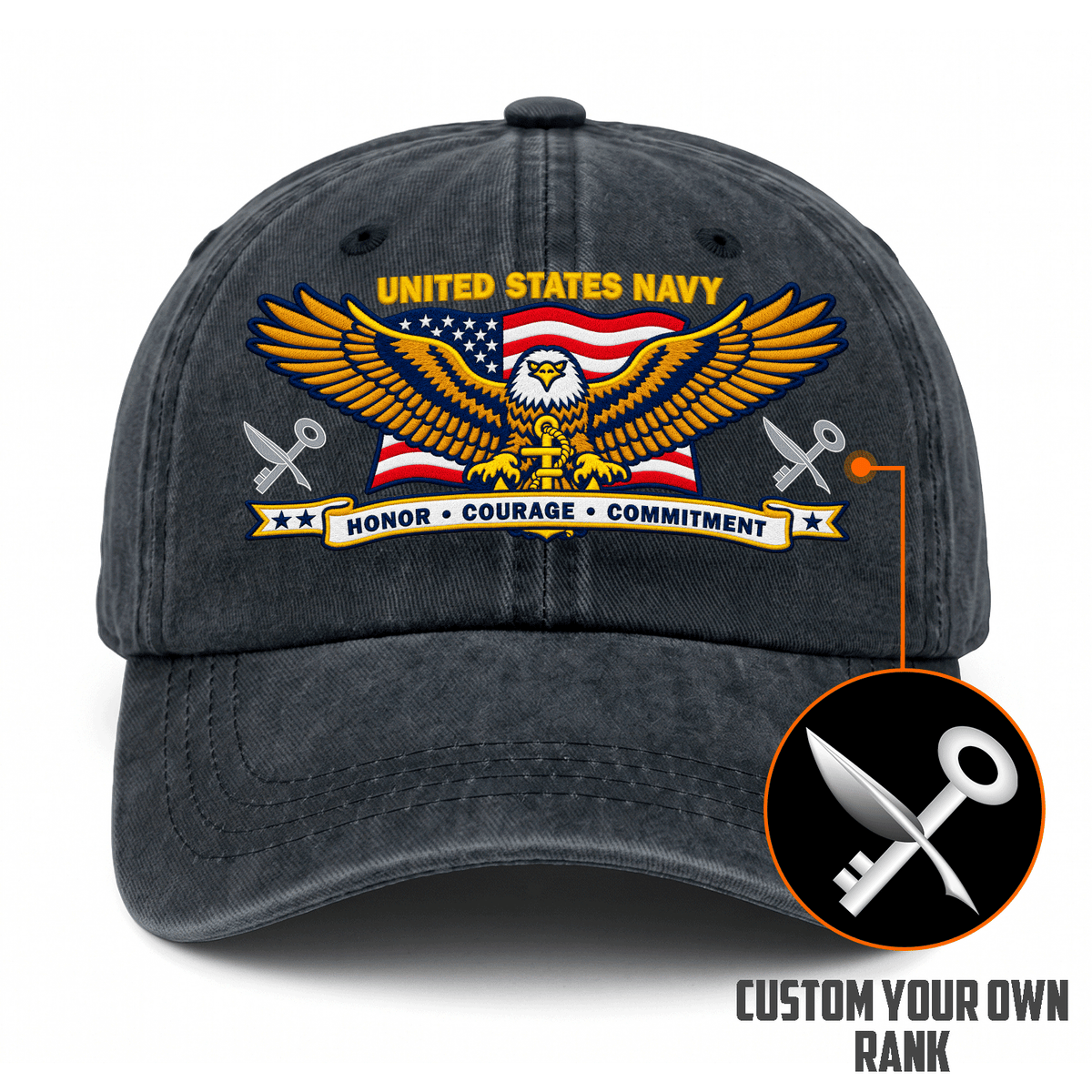 Personalized U.S. Navy Cotton Cap Custom Rank and Text