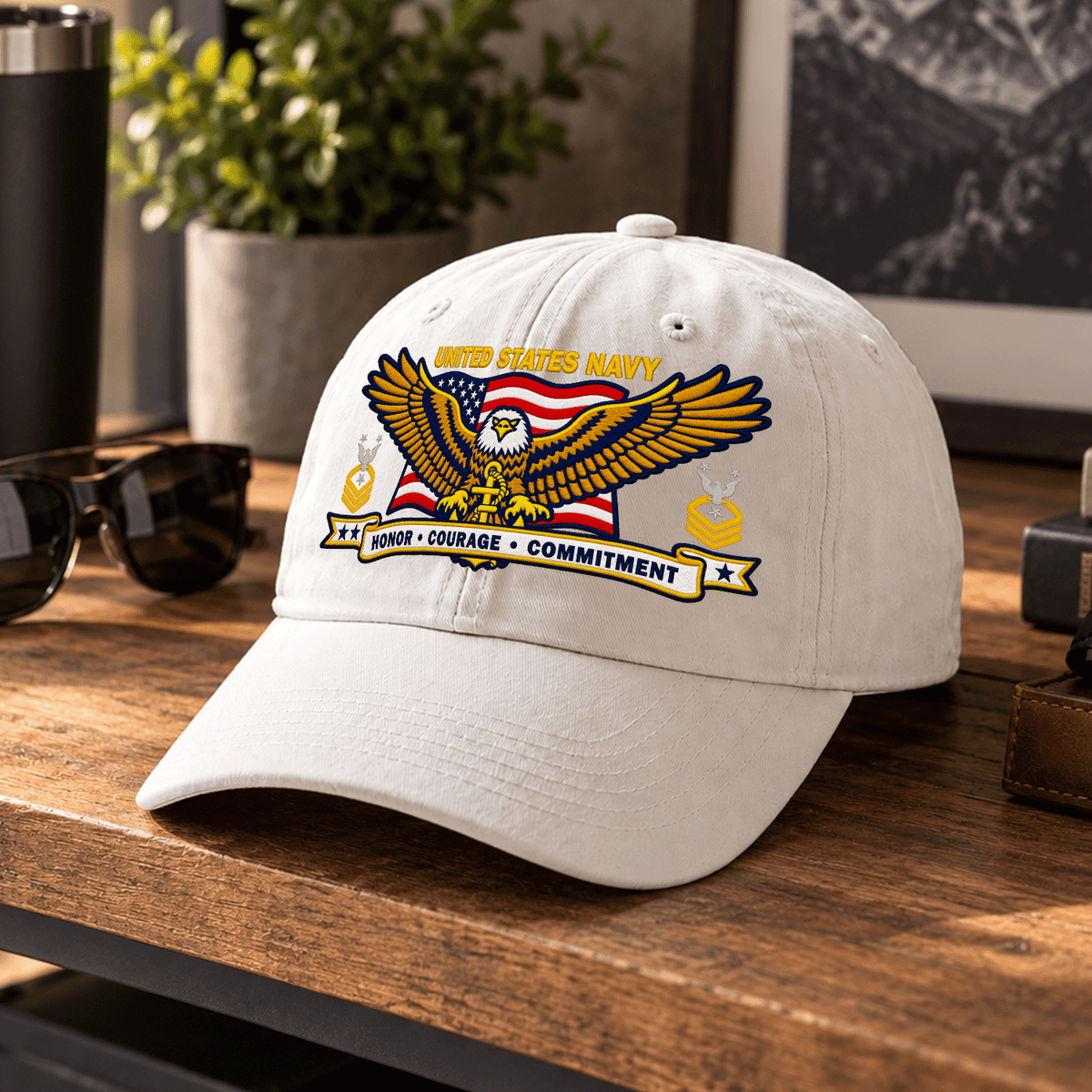 Personalized U.S. Navy Cotton Cap Custom Rank and Text