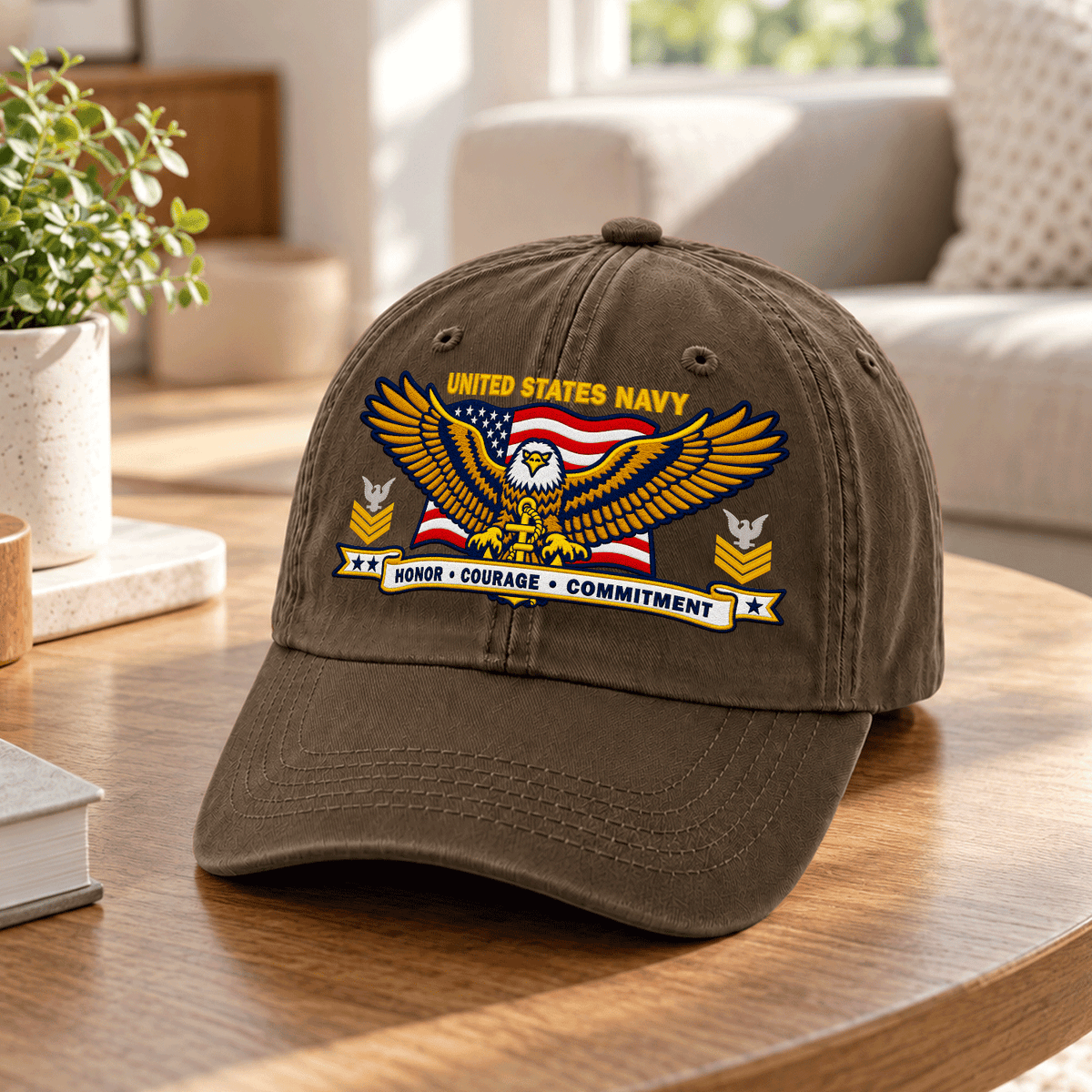 Personalized U.S. Navy Cotton Cap Custom Rank and Text