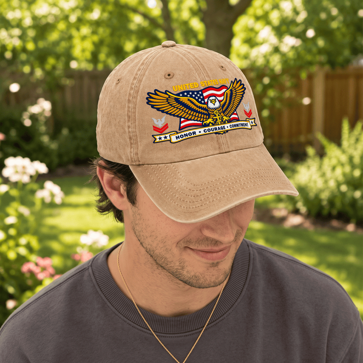 Personalized U.S. Navy Cotton Cap Custom Rank and Text