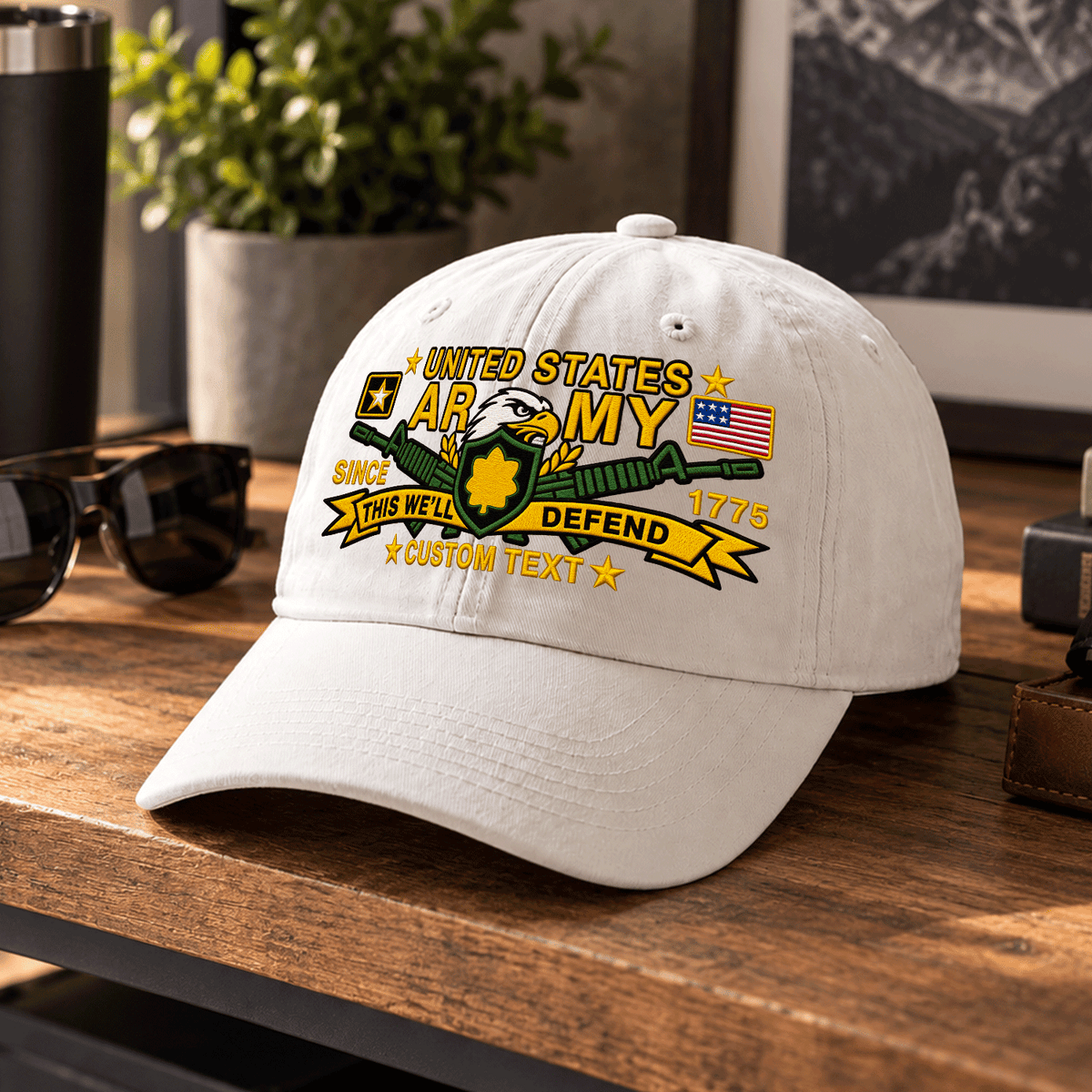 Personalized Army Military Washed Cap Custom Rank and Text