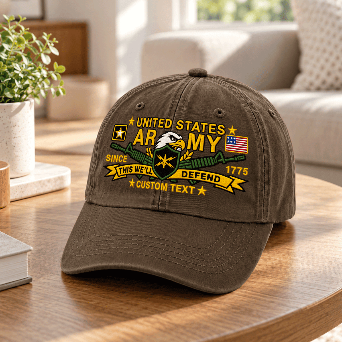 Personalized Army Military Washed Cap Custom Rank and Text