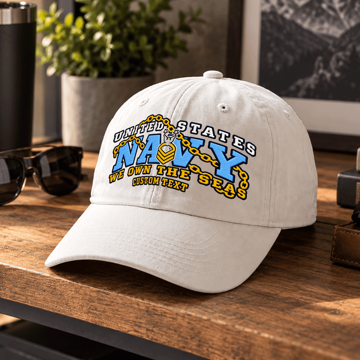 U.S. Navy Washed Cap Personalized Rank Text Military Gift