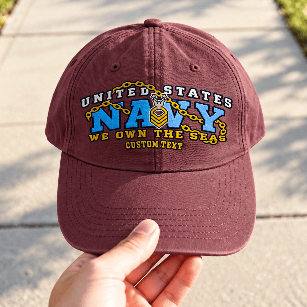 U.S. Navy Washed Cap Personalized Rank Text Military Gift