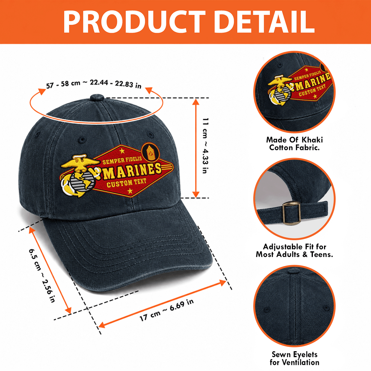 Custom U.S. Marine Corps Cotton Hat Personalized Rank and Name