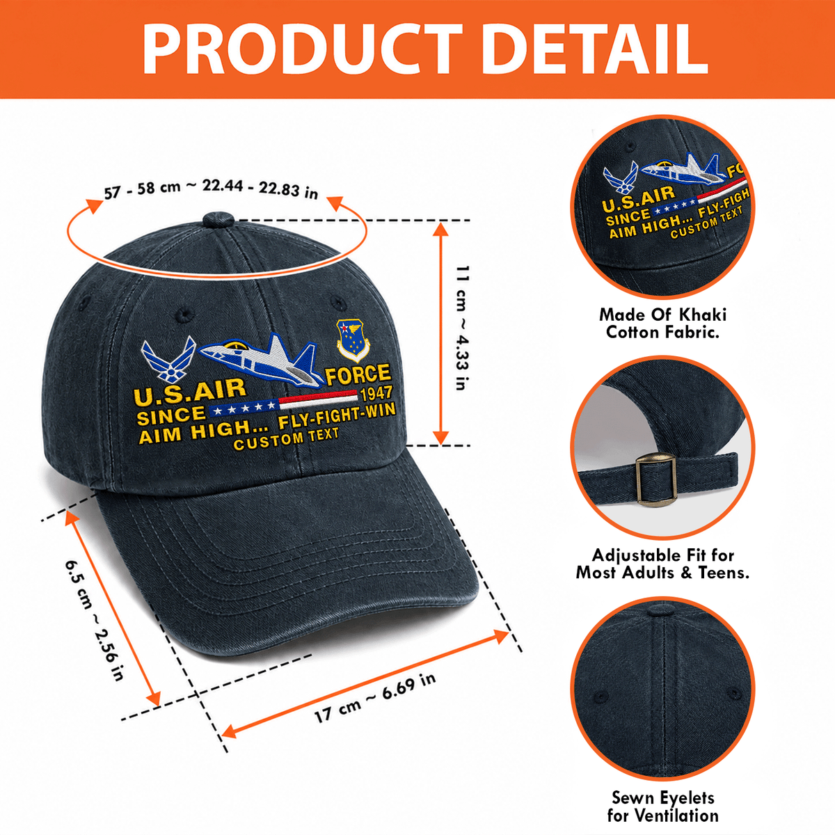 U.S. Air Force Washed Cap Personalized Rank Text Military Gift