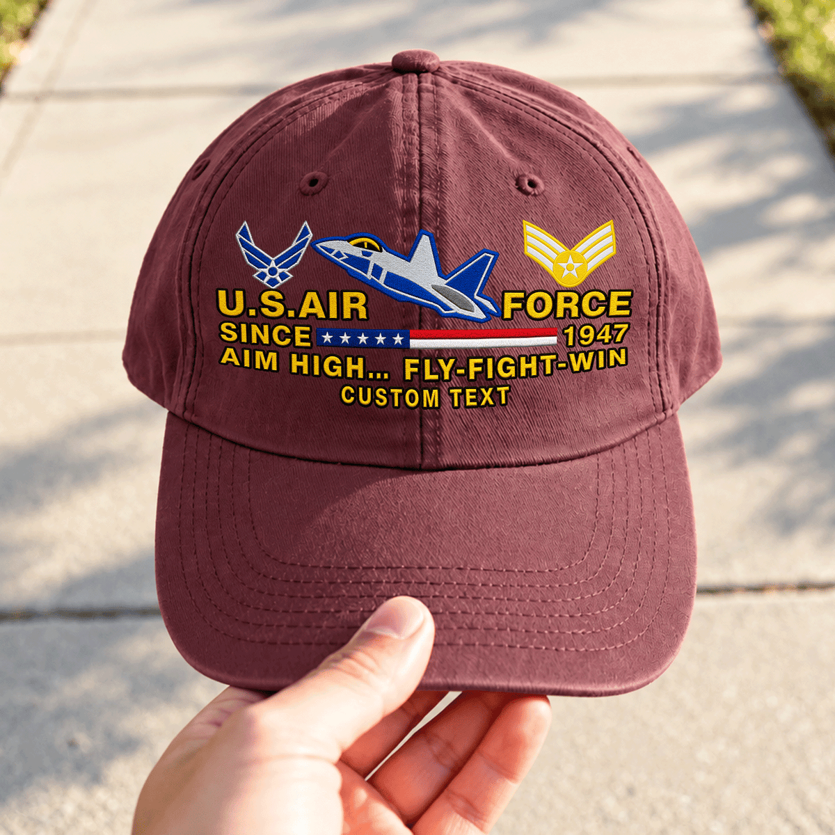 U.S. Air Force Washed Cap Personalized Rank Text Military Gift