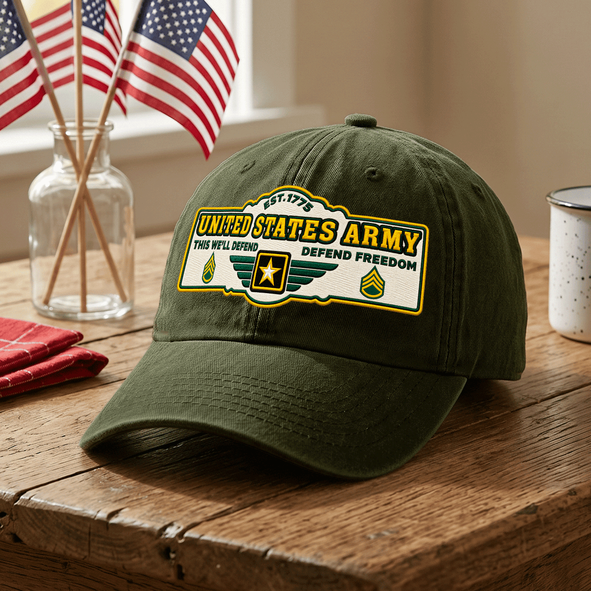 Personalized Army Veteran Hat Custom Rank and Text Embroidered Cap