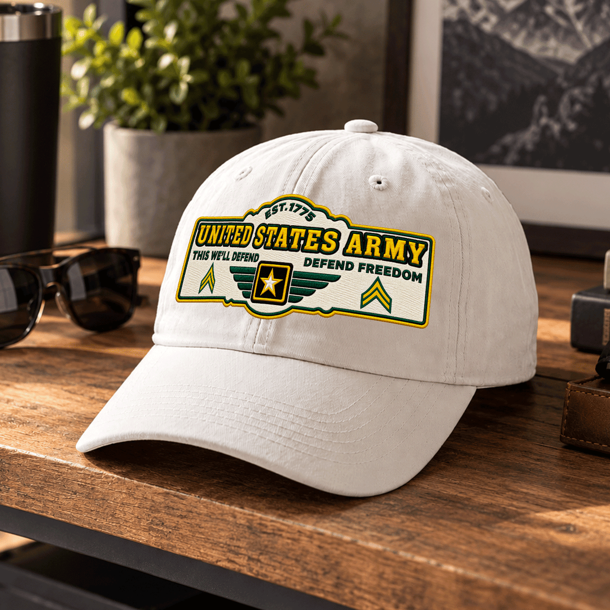 Personalized Army Veteran Hat Custom Rank and Text Embroidered Cap