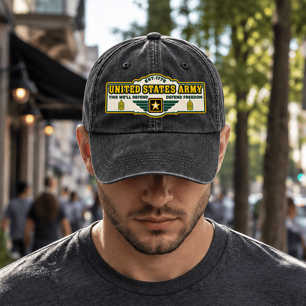 Personalized Army Veteran Hat Custom Rank and Text Embroidered Cap