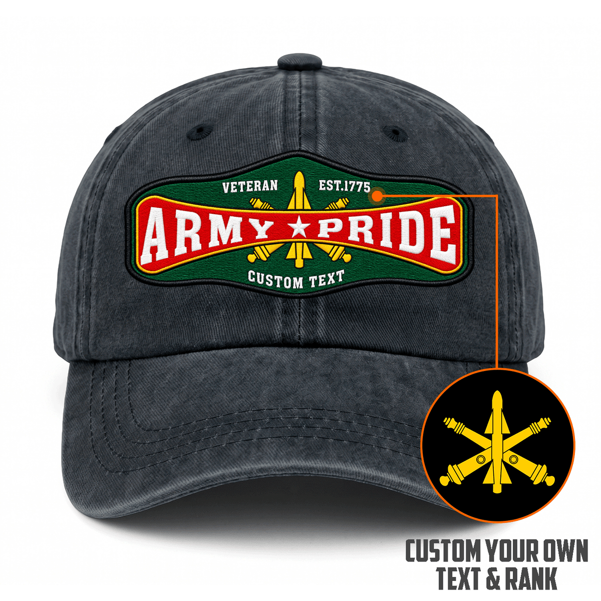 U.S. Army Embroidered Washed Hat Custom Military Rank and Text