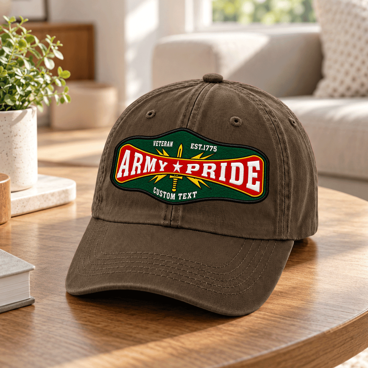 U.S. Army Embroidered Washed Hat Custom Military Rank and Text