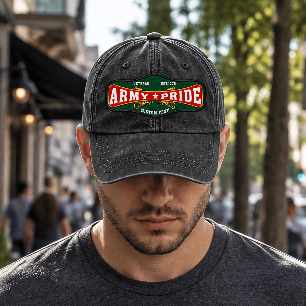 U.S. Army Embroidered Washed Hat Custom Military Rank and Text