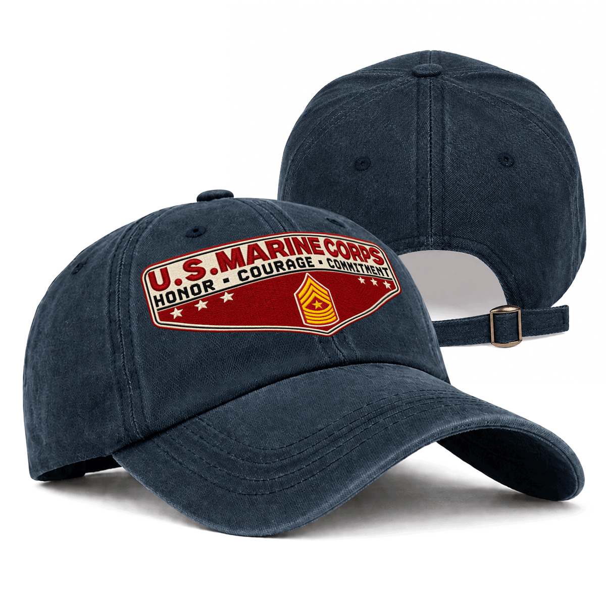 Personalized USMC Military Washed Cap Custom Rank and Text