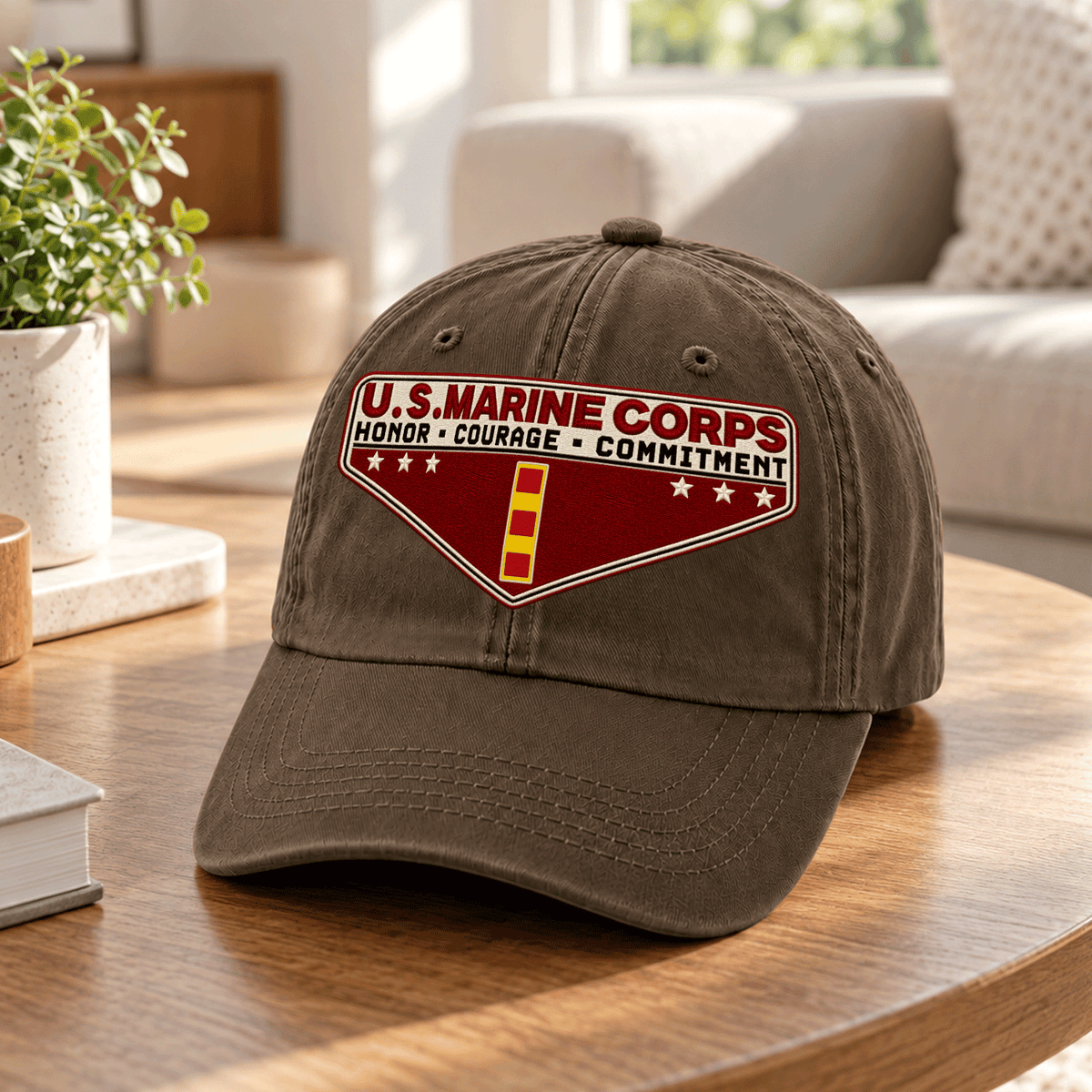 Personalized USMC Military Washed Cap Custom Rank and Text
