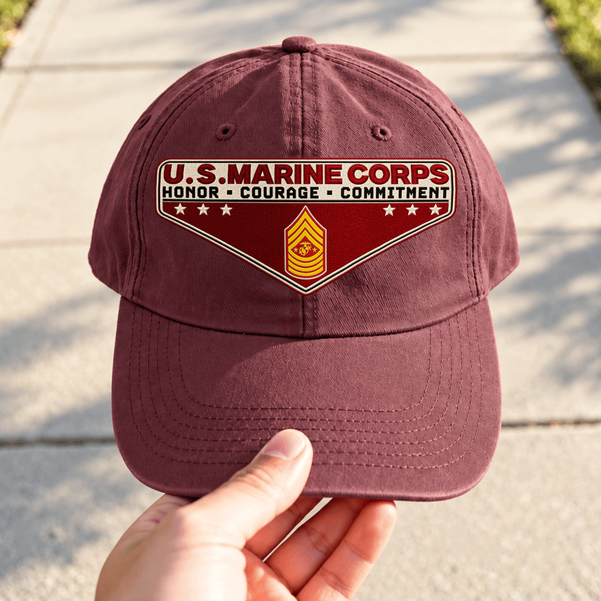 Personalized USMC Military Washed Cap Custom Rank and Text