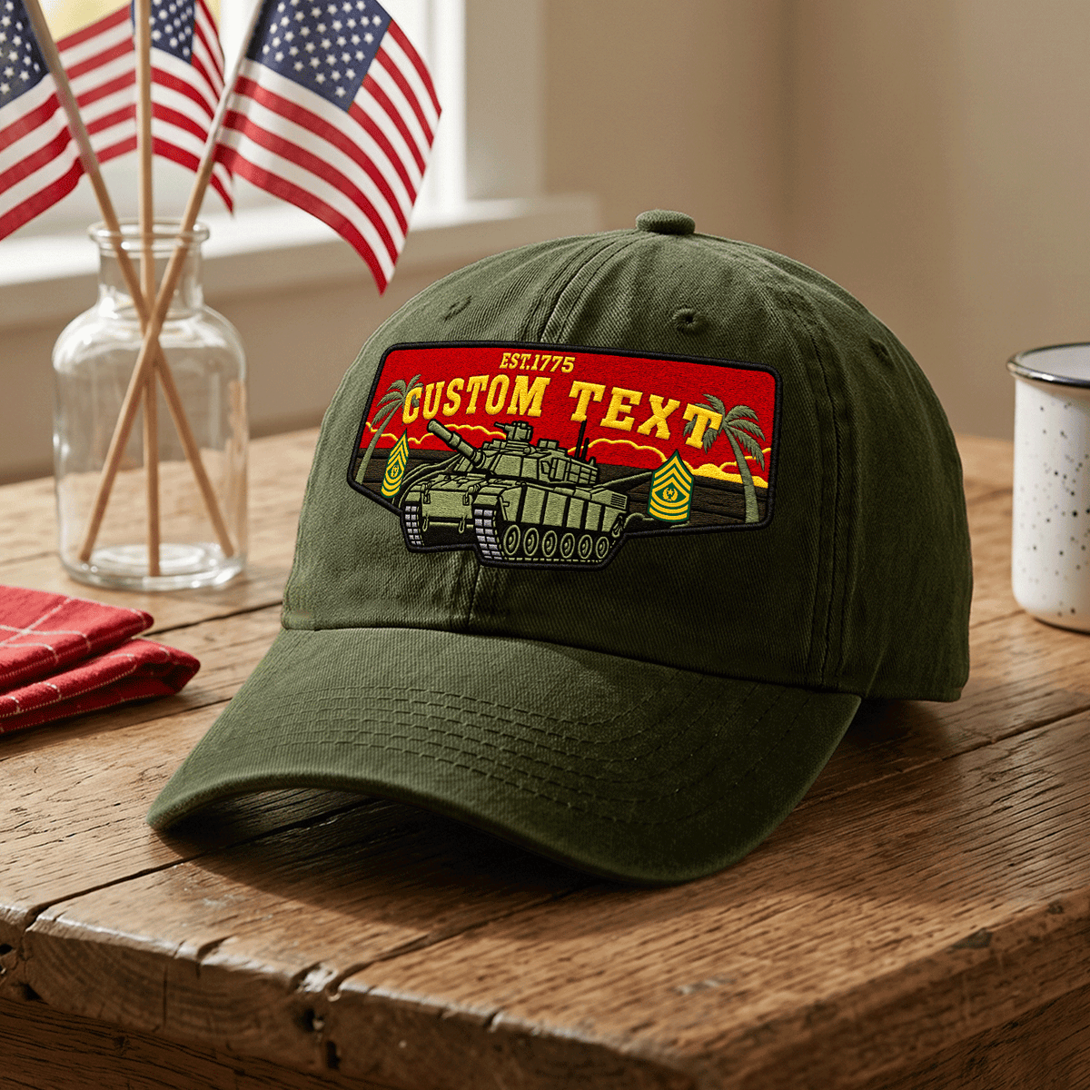 Custom Army Cotton Cap Personalized Rank and Custom Text Gift